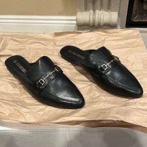 Women's Flat Mules Buckle Pointed Toe Backless Slip on Slides Loafer Shoes
